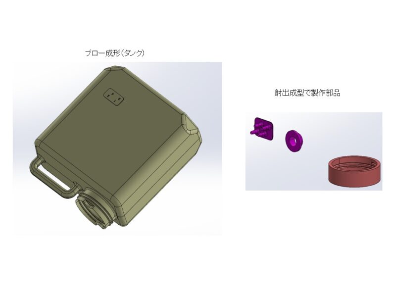 射出成型品の精度とブロー成型品の精度の組み合わせ(タンク成型品のコスト削減)